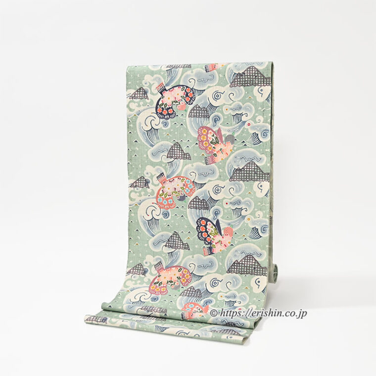 池深雪　染名古屋帯（波と鳥/型絵染め）