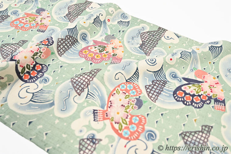 池深雪　染名古屋帯（波と鳥/型絵染）