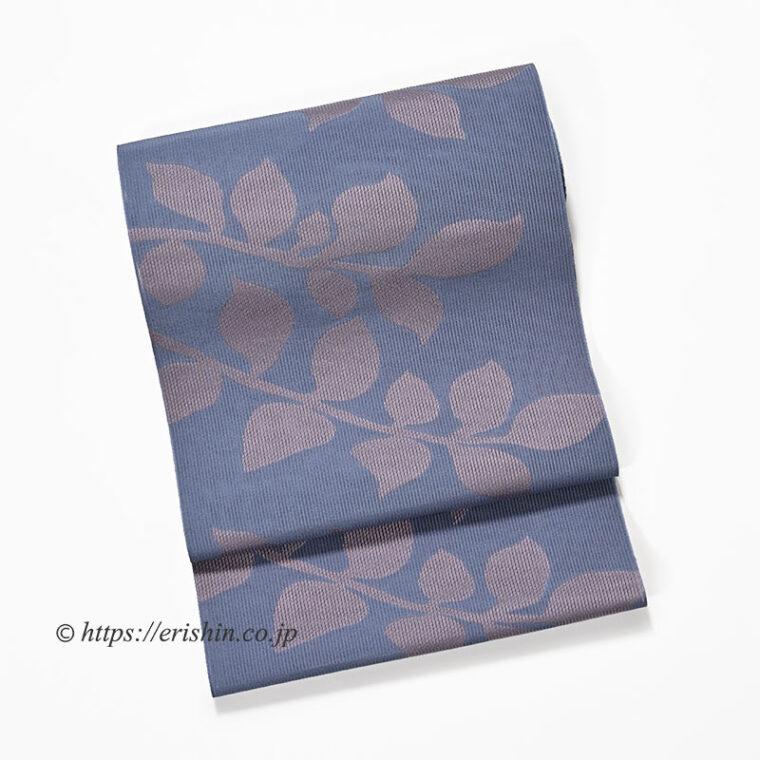 紫紘　八寸織名古屋帯（二枚葉・竪絽/藍鼠色）[夏・単衣向]