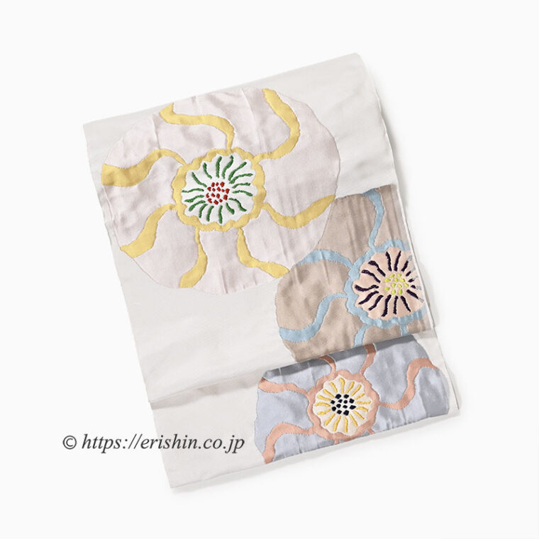 洛風林　九寸織名古屋帯（花の宴/白百合色・白よごし）