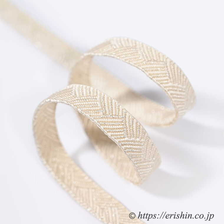 帯締め　笹波組（青海波/白錬色に銀）