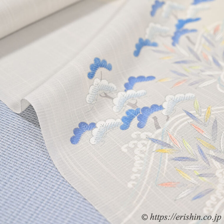 染名古屋帯（白波に葦と松の情景/東京友禅）[夏・単衣向]