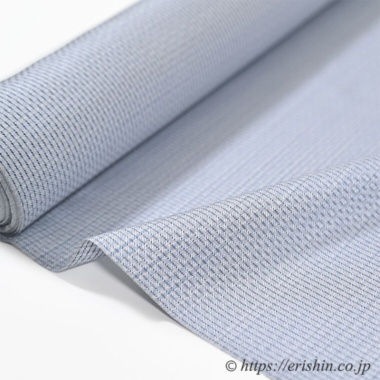 勝山さと子　絹雲織（縞市松/淡い薄花色）