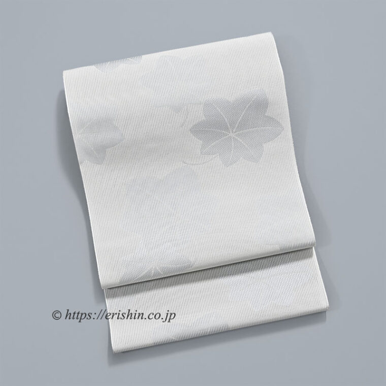 紫紘　八寸織名古屋帯（楓散らし・竪絽/淡い雲井鼠）[夏・単衣向]