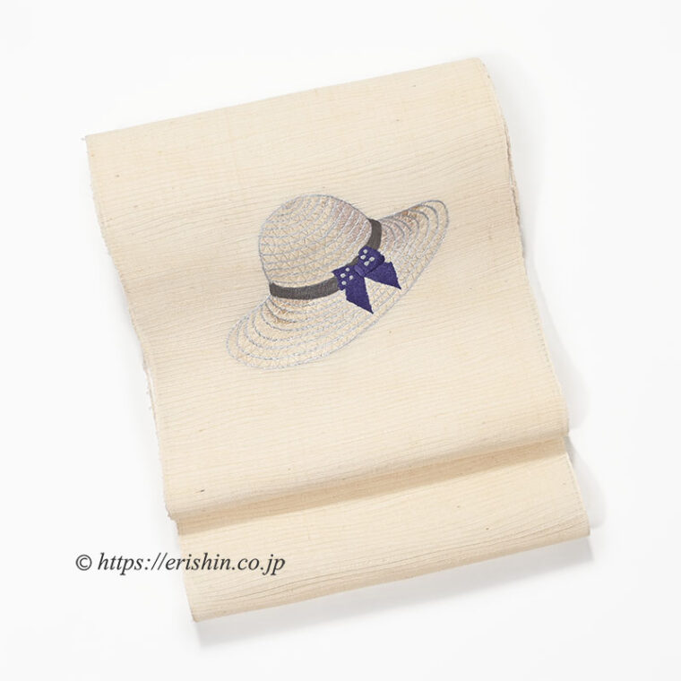 刺繍名古屋帯（麦わら帽子/絽生紬地）[夏・単衣向]