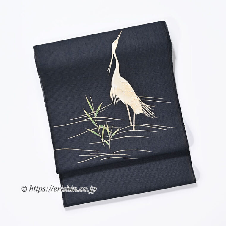 染名古屋帯（空を仰ぐ白鷺/本糊糸目友禅）[夏・単衣向]