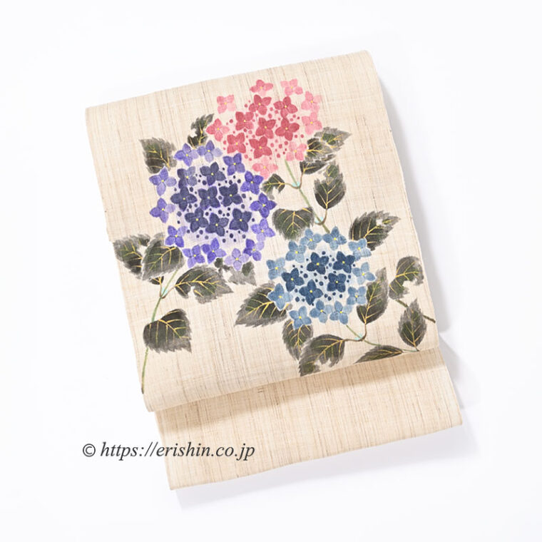 染名古屋帯（紫陽花/麻）［夏・単衣向］　紫香