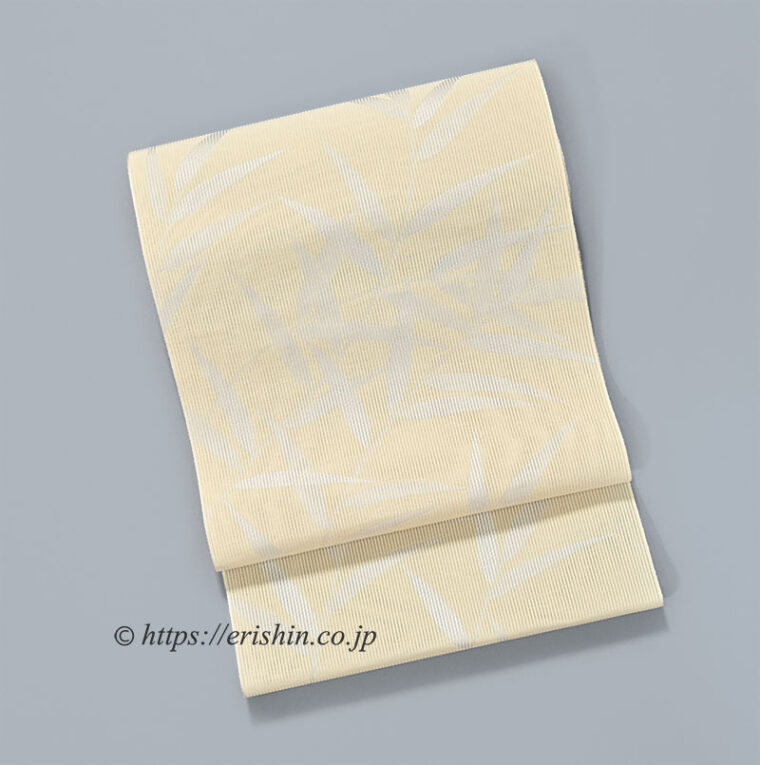 紫紘　八寸織名古屋帯（笹・竪絽/淡い砥粉色）[夏・単衣向]