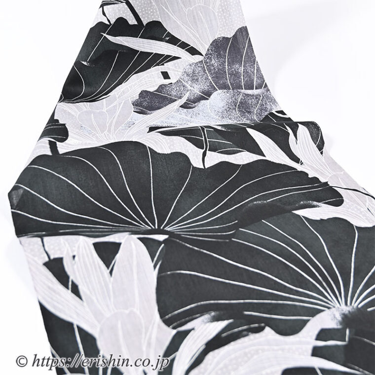 誉田屋源兵衛 浴衣（蓮華抄/黒×グレー・綿麻）広巾