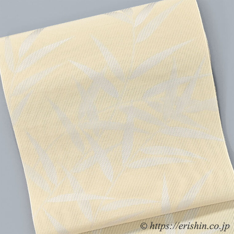 八寸織名古屋帯（笹・竪絽/淡い砥粉色）[夏・単衣向]　紫紘