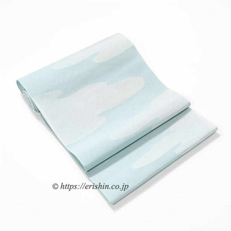 八寸織名古屋帯（雲・竪絽/秘色色）[夏・単衣向]