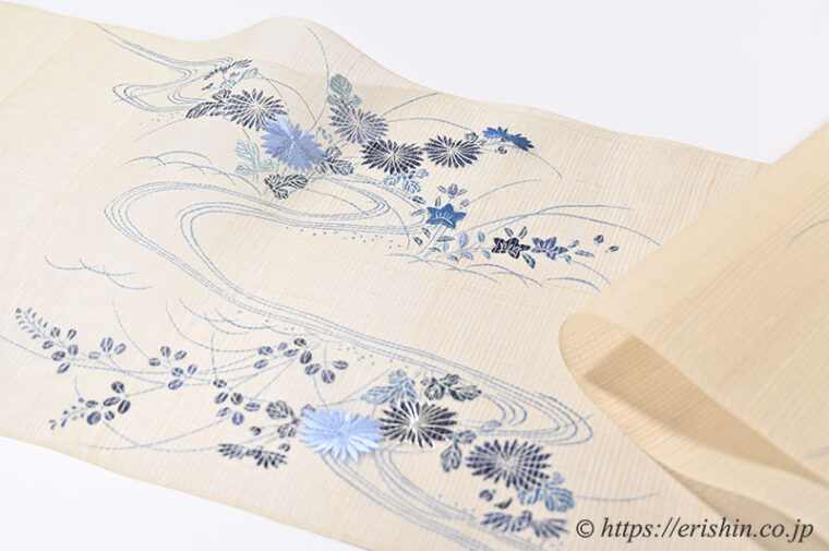 染名古屋帯（虫籠に御所解/絽生紬）[夏・単衣]