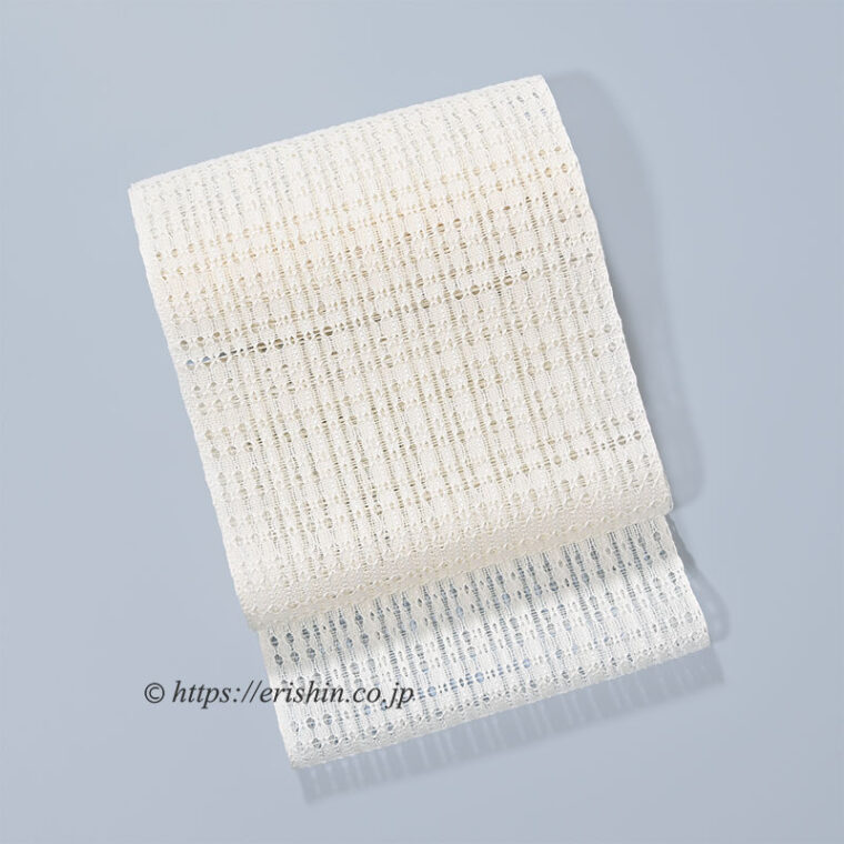 八寸織名古屋帯（変わり羅/卯の花色）　泰生織物