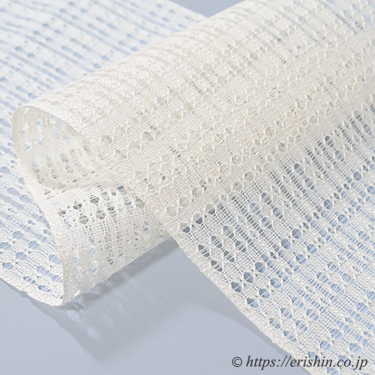 八寸織名古屋帯（変わり羅/卯の花色）よろけ織　泰生織物