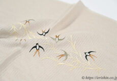 帯揚げ（柳に燕/茶鼠色・変わり絽）[夏・単衣向]「着物と帯・呉服えり新」