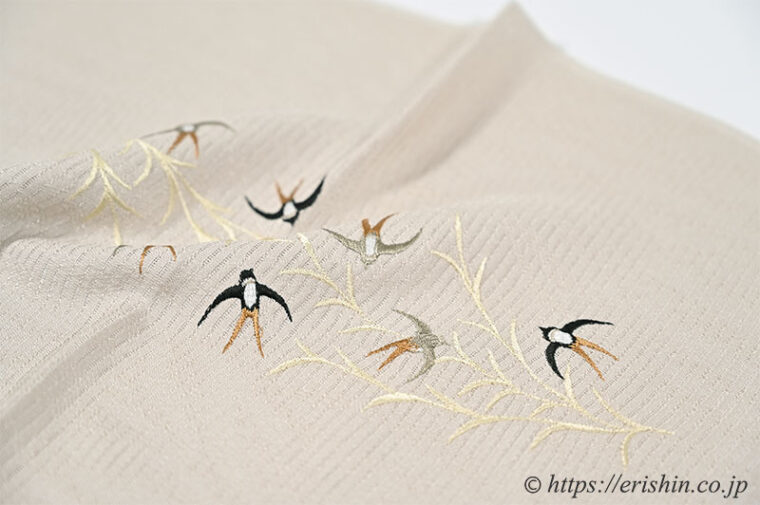 帯揚げ（柳に燕/茶鼠色・変わり絽）[夏・単衣向]