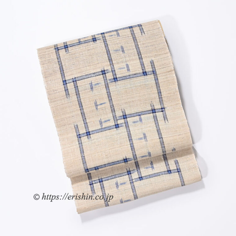 八寸織名古屋帯（井桁絣のように/麻）[夏・単衣向]