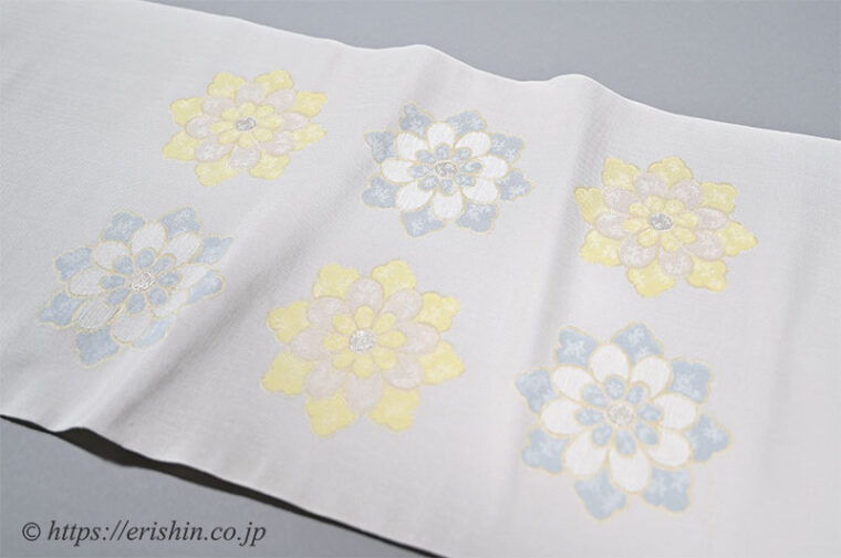 洛風林　九寸織名古屋帯（正倉院華文/白銀色）