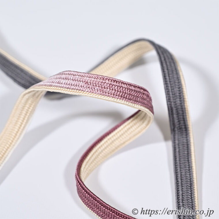 帯締め　綾竹台片身縞（桔梗鼠×若紫）