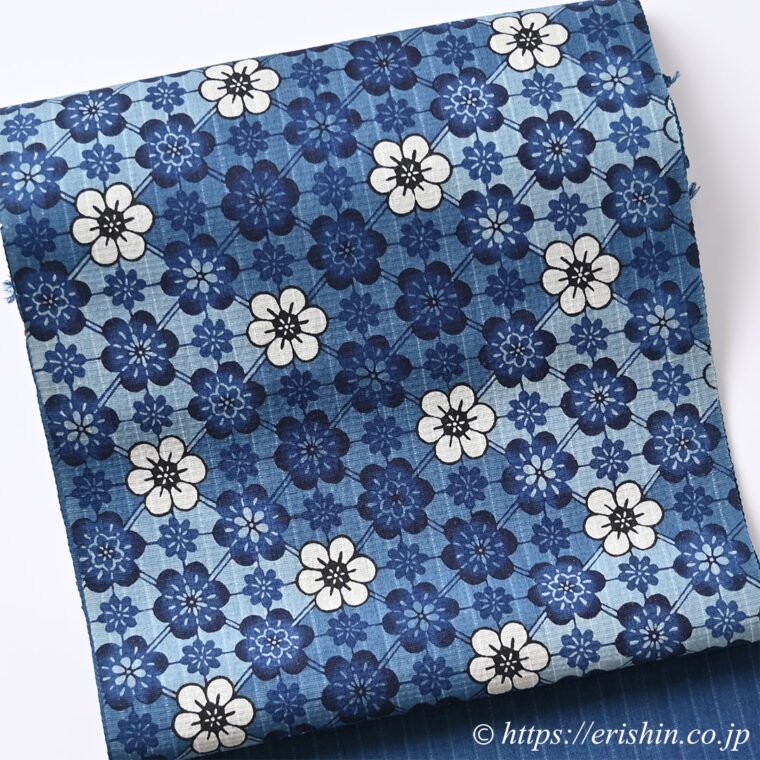 城間栄市　琉球本紅型 九寸染名古屋帯（小花づくし/藍型・松煙染）