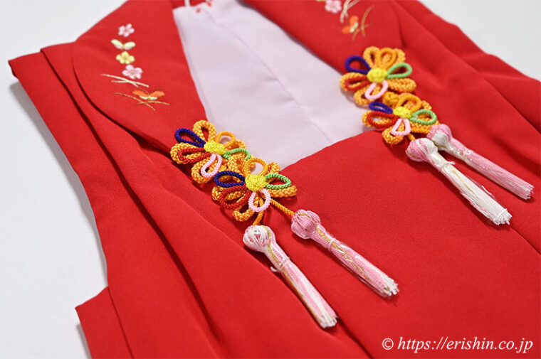 三歳女児用被布コート/七五三 子供用（緋色・赤）