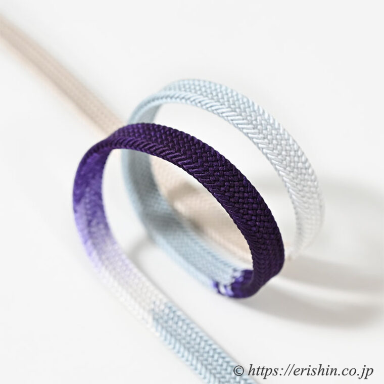 帯締め　耳高内記組（三色暈し/絹鼠に紫紺と水色）