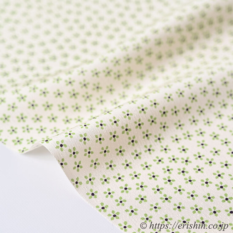 帯揚げ（小花更紗/鳥の子色に若緑色の小花）