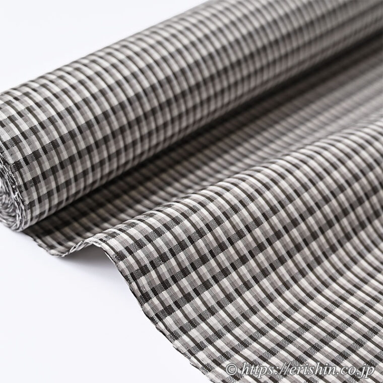 白たか織（白鷹の手綾織・モザイク格子/墨黒×錫色×白）