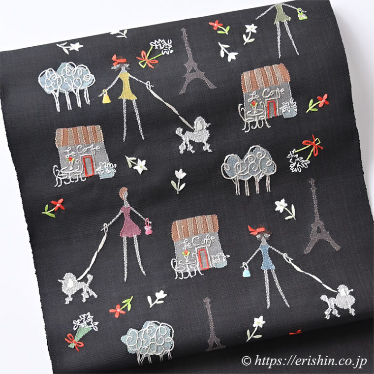 夢訪庵（桝蔵順彦）　九寸織名古屋帯（パリジェンヌ）「着物と帯・呉服えり新」