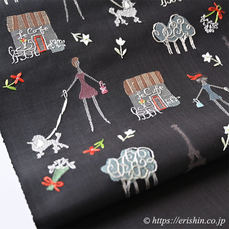 夢訪庵（桝蔵順彦）　九寸織名古屋帯（パリジェンヌ）「着物と帯・呉服えり新」