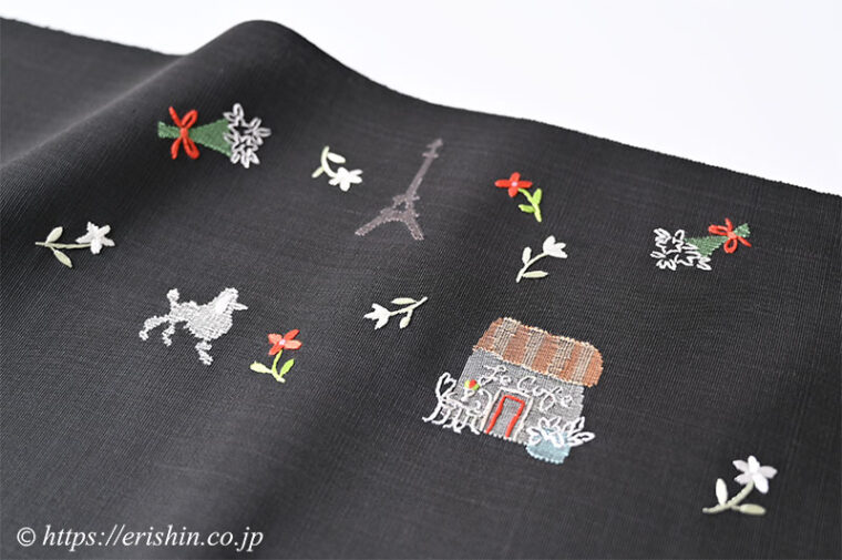 夢訪庵（桝蔵順彦）　九寸織名古屋帯（パリジェンヌ）「着物と帯・呉服えり新」