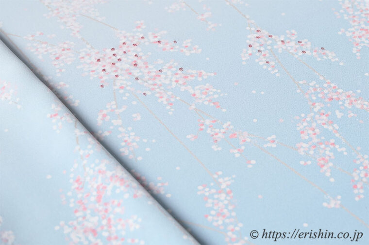 付下（枝垂れ花/水縹色から青白磁へと移る景色の中で）
