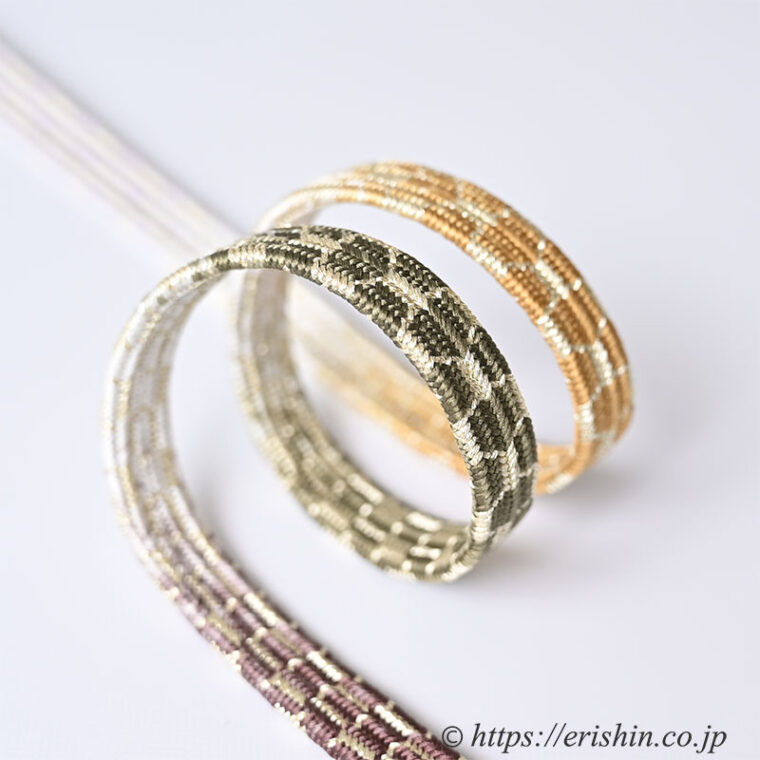 帯締め　貝の口亀甲組（煤竹色×芥子色）龍工房「着物と帯・呉服えり新」