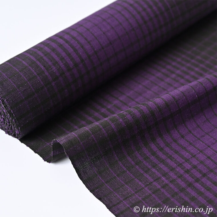 士乎路紬（しおじつむぎ/縞格子及び菱・京紫色）