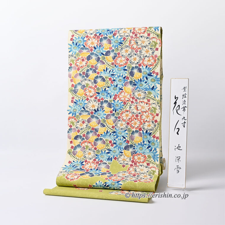 池深雪　染名古屋帯（花々/型絵染）