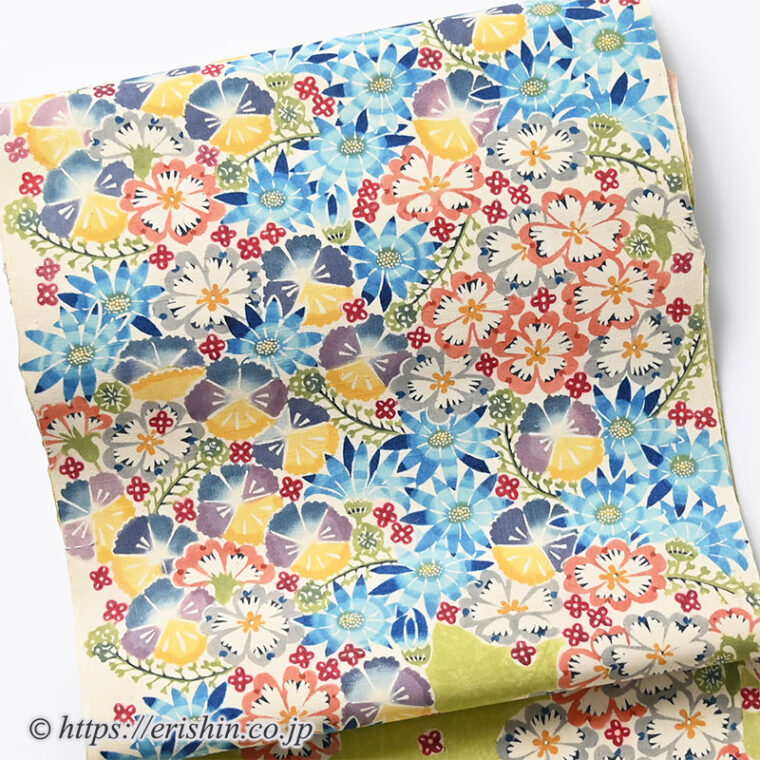 池深雪　染名古屋帯（花々/型絵染）