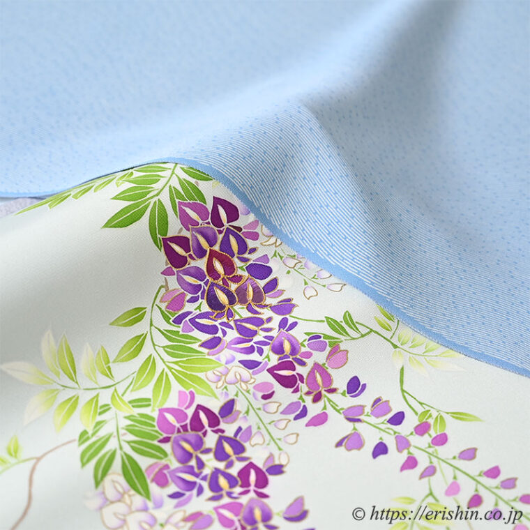 旬のお勧めコーディネート「薫風に揺れる藤の染帯（江戸小紋に藤の染名古屋帯）」