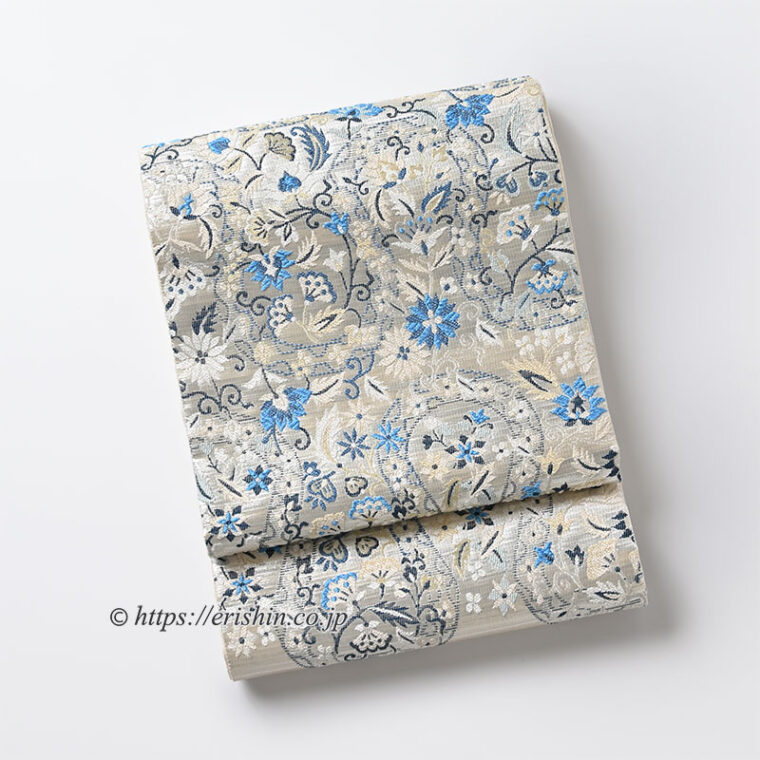 袋帯（能装襷流し文/銀彩）