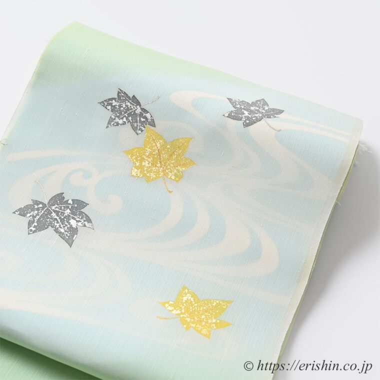 染名古屋帯（楓に観世水/無双） [夏・単衣向]