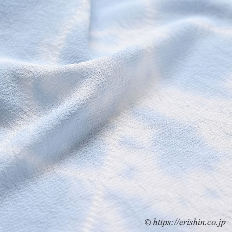 帯揚げ（斜め格子縫い〆/白×空色・横絽）[夏・単衣向]