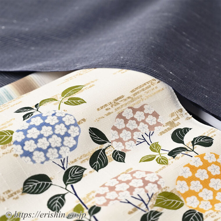 旬のお勧めコーディネート「白たか上布に小袖の紫陽花の染帯」