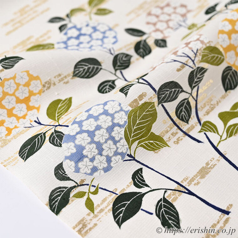 染名古屋帯（小袖の紫陽花/鈍い泥金箔を背景に）[夏・単衣向]