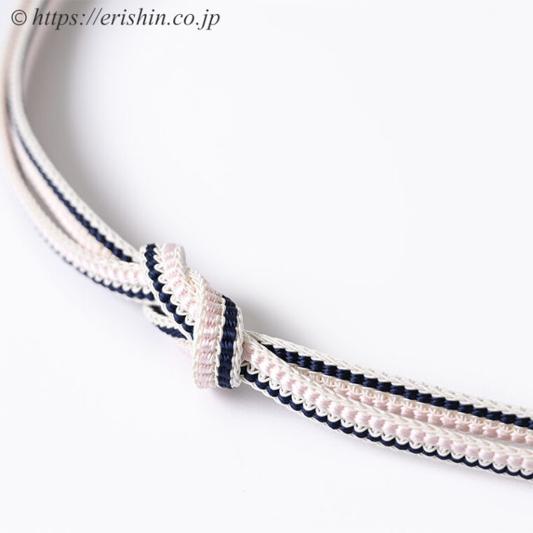 帯締め 源氏立別レース組（ミシン房/鉄紺色×薄桜色）[夏・単衣向]　和小物さくら