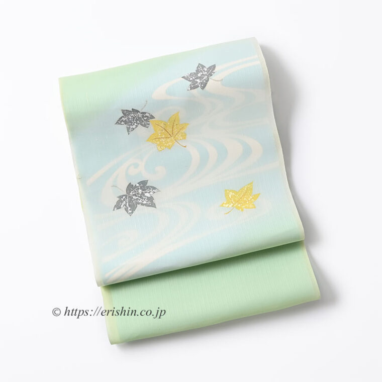 染名古屋帯（楓に観世水/無双） [夏・単衣向]