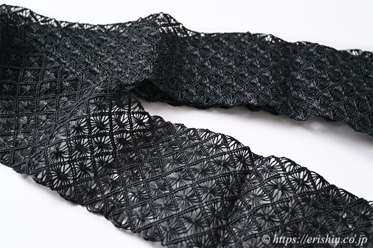 誉田屋源兵衛　半幅帯（芭蕉通風段文/黒）