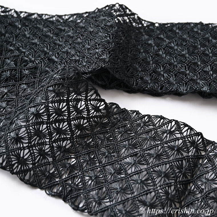 誉田屋源兵衛　半幅帯（芭蕉通風段文/黒）