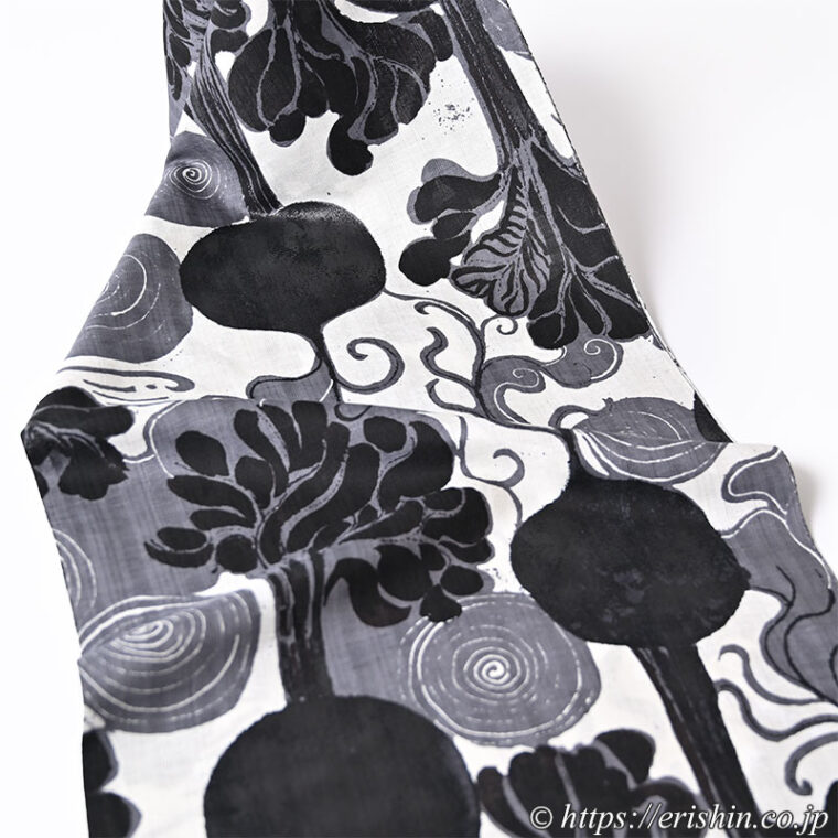 誉田屋源兵衛 浴衣（女神デメテル/白地に墨、黒、黒漆・綿麻）広巾