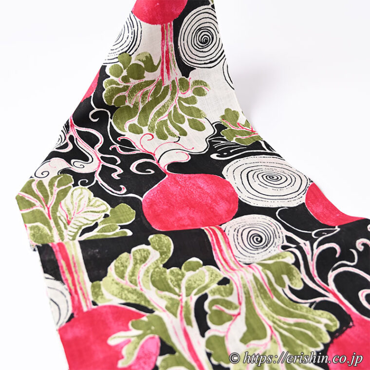 誉田屋源兵衛 浴衣（女神デメテル/黒地に躑躅色・綿麻）広巾