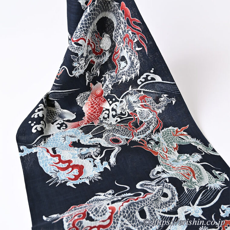 誉田屋源兵衛 浴衣（龍舞皇帝/紺・綿麻）広巾
