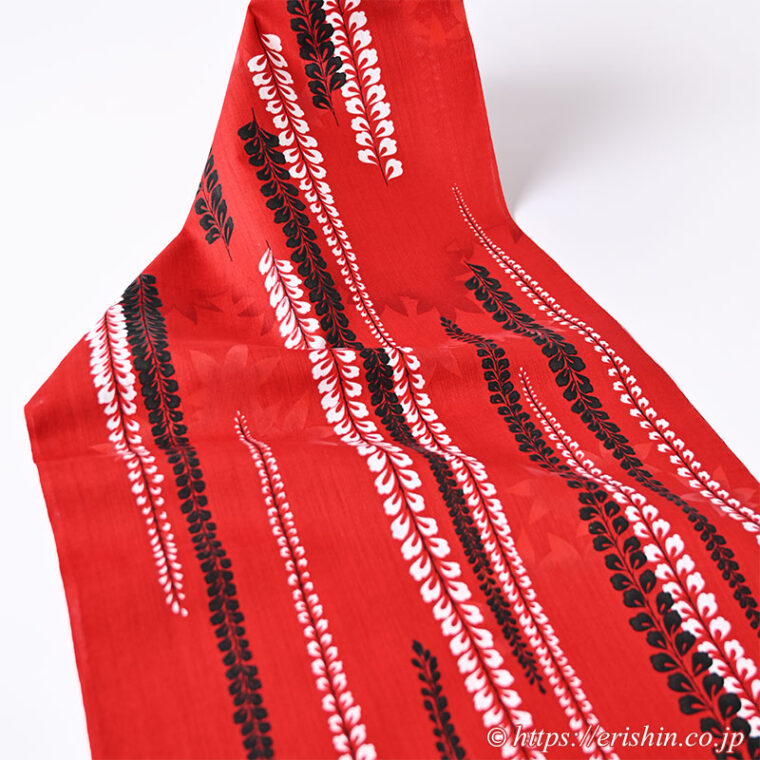 誉田屋源兵衛 浴衣（藤すだれ/赤・綿麻）広巾